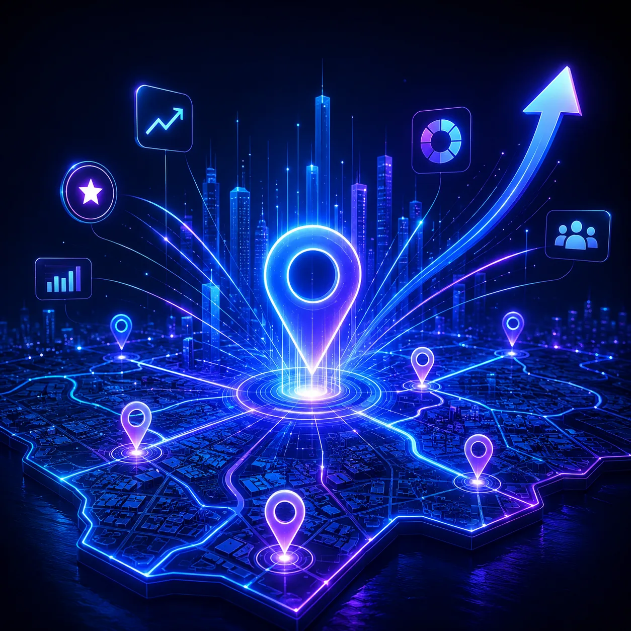 Glowing map pin over an Australian suburb map with local ranking signals